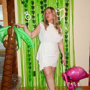 ShowPo Niana Mini Dress - Drape One Shoulder Dress in White Size 12/XL